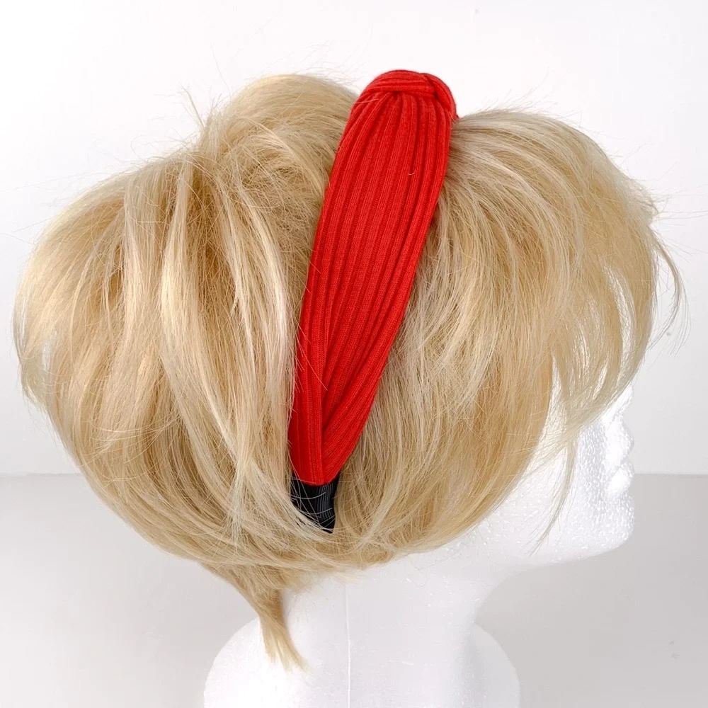 Red ribbed headband women's unbranded hair band red fabric with top knot detail